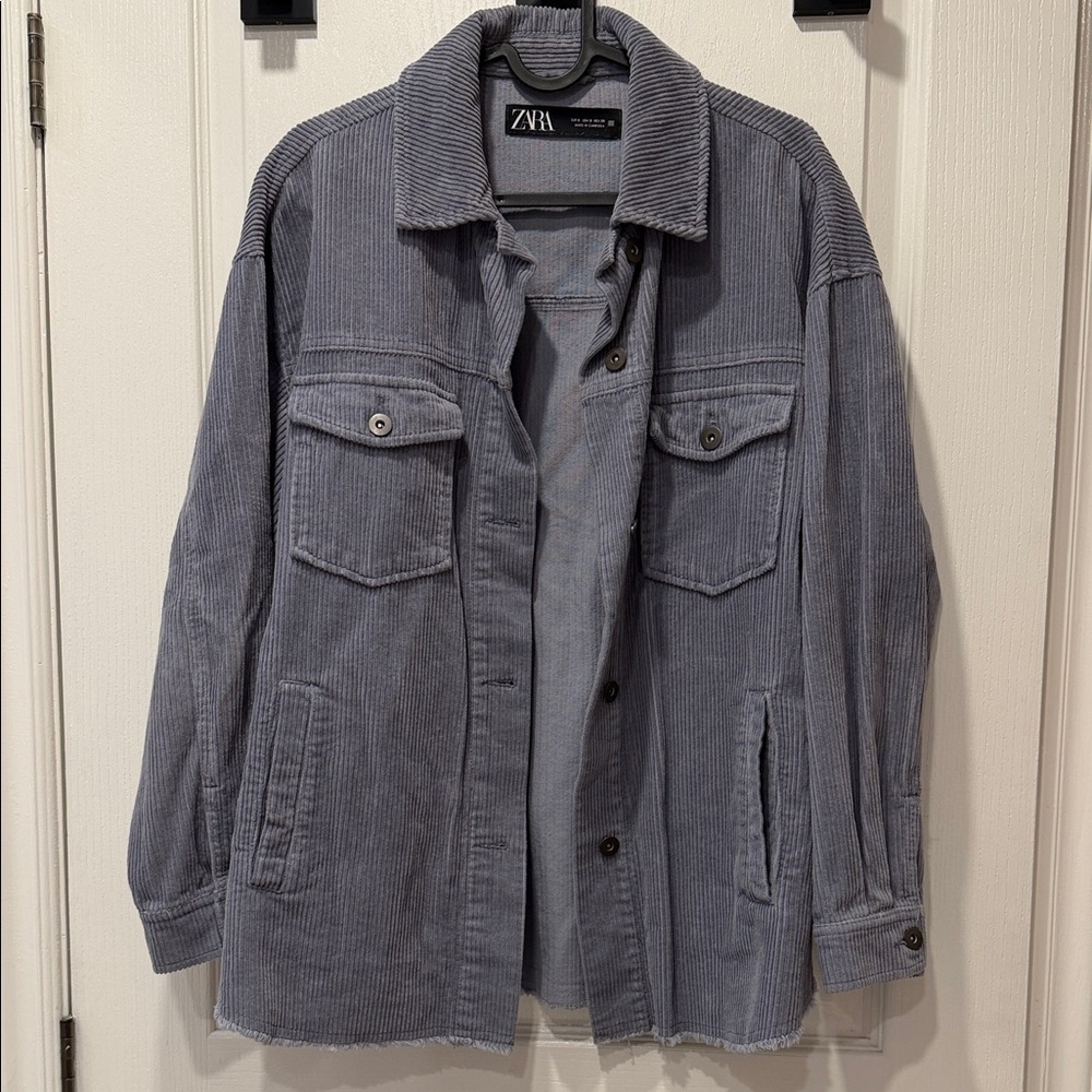 Zara Blue Corduroy Oversized Shirt Jacket